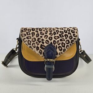 The Sak Indio Leopard Haircalf Multi-Color Leather Flap Crossbody Bag Y2K Boho